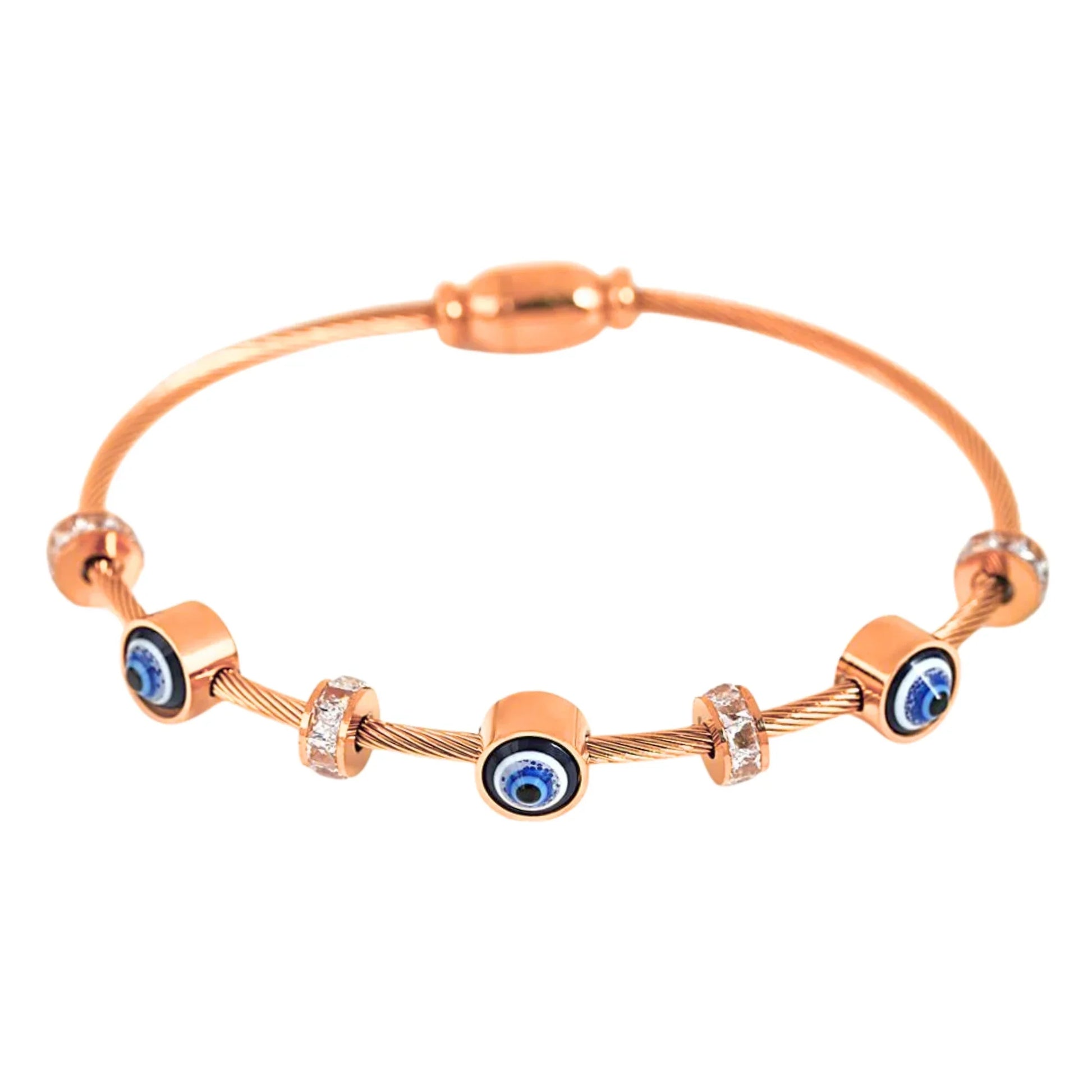Rose Gold Evil Eye Bangle Bracelet-0